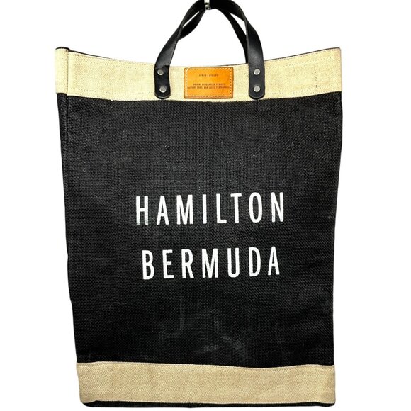 Apolis Handbags - Apolis Jute Market Bag Tall Black Hamilton Bermuda Leather Handles